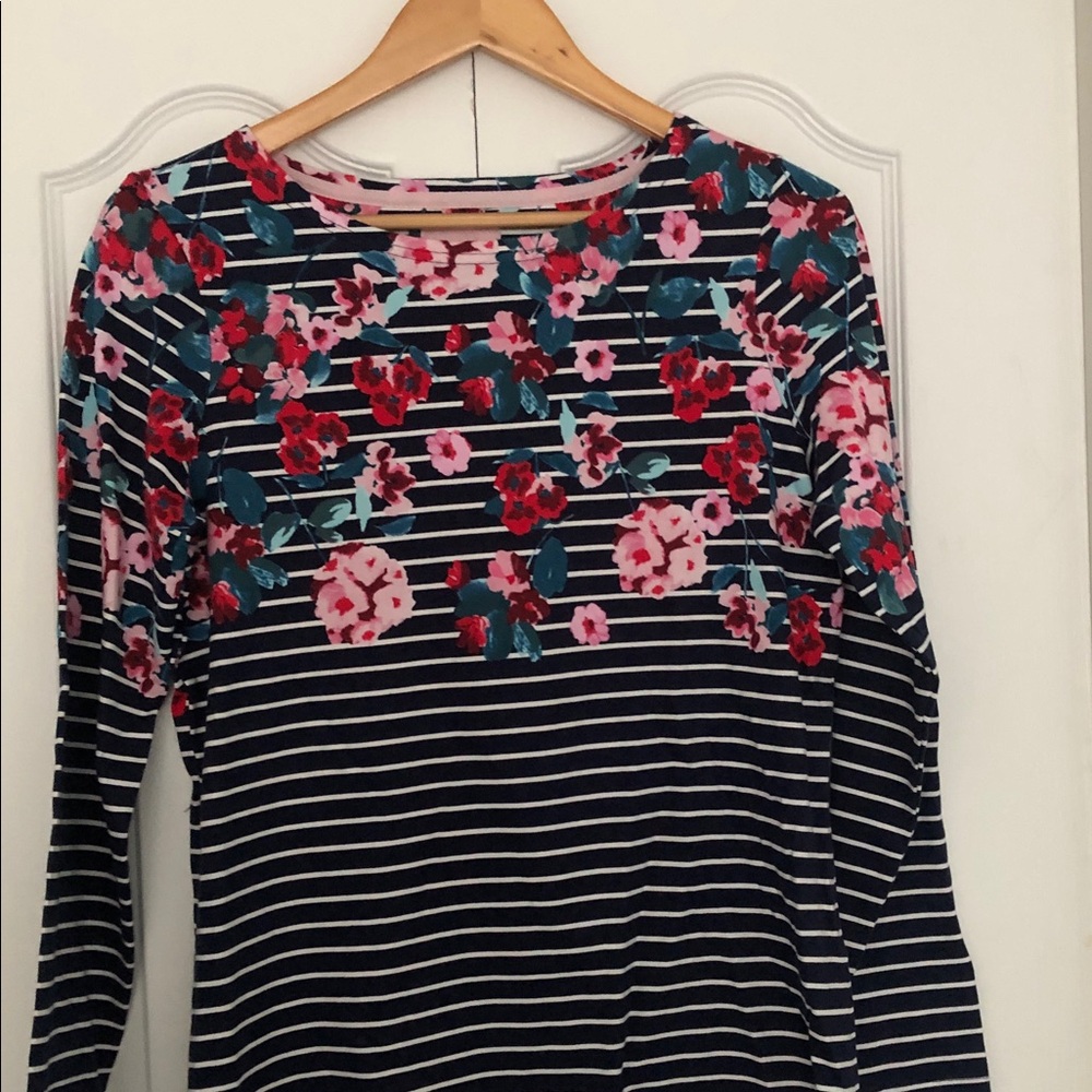 Joules Floral Top with Navy Stripes US 8 NWT